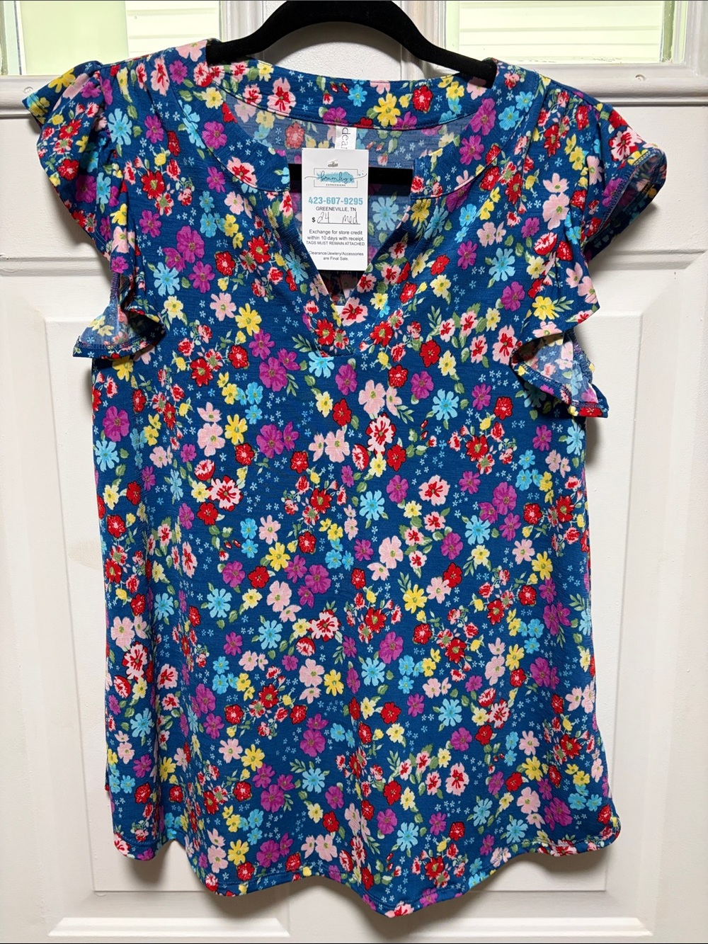 Dear Scarlett Blue Floral Ruffle Sleeve Blouse — Women's Summer Top